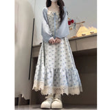 2026 Summer New Korean College Wind And Flower Dress Women's Leather Lace Pinyin Doll Collage Gentle Skinny Dress