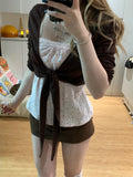 Atmosphere With A Short Long-Sleeved Sunscreen Shirt With Wave Point Sling Vest Tops Sweet Hot Girl Style Two Sets