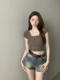 9087 # Human Cotton Short-Sleeved Chest Mat Slimming Body Short-Sleeved T-Shirts Short-Sized Outerwear Tops