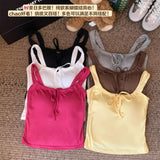 1062# Human Cotton Tie Bow With Small Sling Vest Women's Summer 2025 New Hot Girl Style Solid Color Wear Clothes
