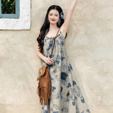 New Chinese Sling Dress Ink Painting Tie-Dye Small Design Of National Style Dress Holiday Style Photo Skirt