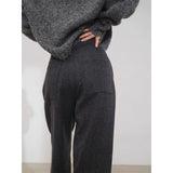 Autumn And Winter High Waist Hanging Loose Thin Straight Trousers Gray Dark Gray Hair Suit Broad Leg Pants Woman