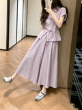 Lightly Mature Elegant Wind Purple Waist Shirt Sleeves Two Sets Of Women's Summer Small Slim Age-Old Suit