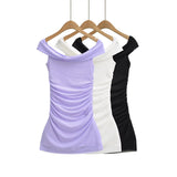 French Purple Pure Desire Shoulder Mesh Dress Women's New Slimmed-But-Betic Skirt