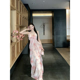 2025 Heavy Industry Design Shattered Snowy Snowy Dress Summer Temperament High Sense Waist Brae Slings Long Skirt