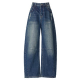 Vintage Do Old Water Wash Porus Velvet Tug Gradient Loose Languid Feeling Lazy Languid Denim Trousers New