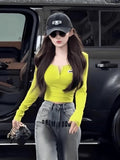 New Autumn Sweet Babes Half-Open Fashion Long-Sleeved T-Shirt Girl Slim Thin Bottom Shirt Short Top