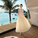 2026 French Name æÂÐÓɫly Received Waist Thin And Medium Long Temperament Elegant Hanging Neck-Luff Dress Dress Dress