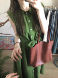 Matcha Green Retro Style Sleeveless Shirt Dress Summer Relaxation Feel Literary And Artistic Atmosphere Simple Casual Comfortable Dress