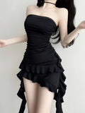 Fry Street Sweet Spice Girls Black Dress Women 2026 New Small Sexy Skinny Chest Short Dress