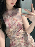 Pink Crumbs Hanging Neck Sling Dress Woman Body Slashing Holiday Dress Fishtail Fork Skirt