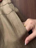 This Year's Popular Lazy Wind High-Waisted Broad-Legged Pants Women Summer Brown Silk Linen Comfortable Leisure Pants