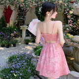2025 New Pink Romantic Floral Dress Summer Slim Short Dress Small Sling Dress