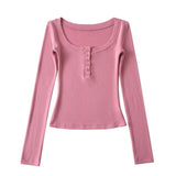 Sweet Hottie Tight Casual Elastic Knitting Collar Long-Sleeved T-Shirt Women's Autumn And Winter Plus Velvet Six Buckle Tops