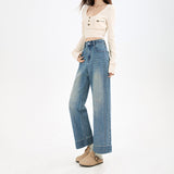 Autumn And Winter New Elastic Narrow Straight Trousers Personality Embroidered Small Casual Loose Micro-Scloose Granny Jeans