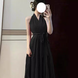 Pure-Want Red Hanging Neck Dress Woman 2025 Early Spring New A-Character Sister To Close The Belt To Repair The Body Of The Long Dress
