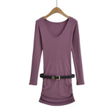 Gentle Sister French Knitting Dress Women Autumn And Winter Repair Waist Plus Velvet V-Neck Temperament Bag-Guff Dress