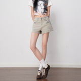 Gray High-Waisted Double-Buckle Elastic Denim Shorts 2026 Spring And Summer New Pick-Up Skinny Three-Point Pants