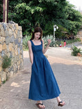 Blue Mist Love French Denim Dress Women's Summer Niche Design Feel Waist Temperament Sling Skirt