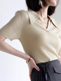 Sleeve Lyselle Summer Polo Collar Short-Sleeved Knitted Shirt Women's T-Shirt Simple Temperament Thin Top