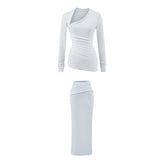Kardashian Spice Girls New Waist Repair Irregular Long Sleeve Collar Blouse Flipped Hip Skirt Two-Piece