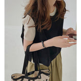 Spring And Autumn Gray Short Cotton Vest Vest Women Design Small Group Of Guards Shoulder Folded Wearing Sleeveless Top