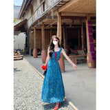 Holiday Style Blue Raging Dress Women's Summer French Waist Dress Design Gentle A Word Skirt