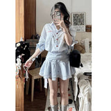 Sweet And Cute Polo Collared Striped Shirt For Women's Summer New Korean Version Of The College Style Reduced Five-Sleeve Dress