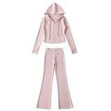 Casual Sports Babes Hooded Jacket Suit Women In Autumn Wearing A Cardigan Jacket Micro-Trag Trousers Two Sets