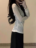 Slamm-Up Slings Two Sets Of 2025 Autumn Slim Net Yarn Long-Sleeved T-Shirt Top Female Tide