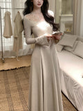 [Snow] Gentle Atmosphere Lace V-Neck Knitted Dress Waist Thin A Long Dress