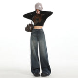 | Vintage High-Waisted Broad-Legged Trousers In The Fall Of 2025 New Set Thin Broad-Legged Jeans Woman Yichun