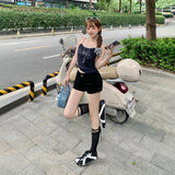 YC& Vintage Low-Rise Spice Girls Double Buckle-Up-And-Pair Slimming Shorts Hot Pants Elastic Jeans Woman