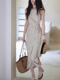 2026 Summer [Pine Moon] High-Level Temperament Wave Dot Dress Female Side Linen Cotton Dress