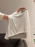 Fake Two Embroidered Oblique Shoulder-To-Shoulder Women's Autumn New Small Sweet Little Through The Long Sleeves Bottom Shirt Top