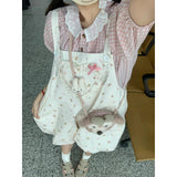 Sweet And Cute Butterfly Cute Flower Backs Pink Plaid Doll T-Shirt Summer New Set