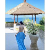 New Blue Ocean Hanging Neck Sling Bare Back Dress Women Summer Small Seaside Beach Skirt