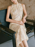 Moonlight Golden Lace Weaving Heavy Industry Three-Dimensional Embroidery Lace Lace Hollow Open Sleeveless Dress New Chinese Style