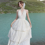Thailand Tourism Deep V Vacation Dress 2026 New High-End Bohemian Hooliaf Layer Cake Dress