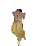 2025 Light Yellow Lattice Holiday Wind And Wind-Dew Back Dress Dopamine Island Beach Hanging Neck Beach Dress
