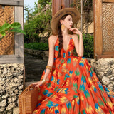 Sanya Seaside Resort Beach Dress Bohemia Retro Collared Sling Dress Travel Photo Wear