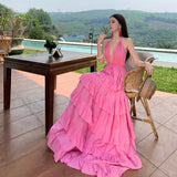 2026 Pure Lust Wind Hanging Neck Showen Line Fairy Dress Woman Seaside Vacation Lotus Leaf Side Sling Temperament Dress