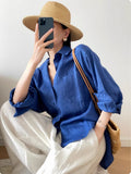 French Klein Blue Linen Sunscreen Shirt Women's Spring And Summer Thin Languid High-Grade Cotton T-Shirt Jacket