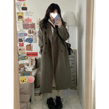 Double Buckle Black Hair This Coat Female Hepburn Wind This Coat Small Autumn Winter New Korean Retro Trend