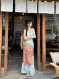 Dopamine Island Vacation Set Beautiful Hanging Neck Vest Suspension Half-Beauty Dress Two-Sleeve