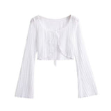 Vintage Sunscreen Cardigan Women's Short Summer Chan Shoulders With Hollow White Knitwear Coat Small Hooded Shirt