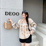 Ethnic Wind Embroidered Cotton Tupling Tweed With Lantern Sleeve Yunnan Tibet Tourism Wearing Shirt 2025 Spring And Summer