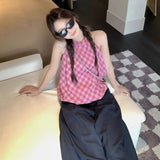 Flower Brjaf Women 2026 Summer New Retro Plaid Sleeveless Shirt Loose Thin Slings