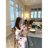 2025 Powder Flower Wall Splashing Ink-Coloured Flower Long Short Shredded Flower Lotus Leaf Hanging Dress Spring Summer Travel Skirt