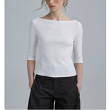 Temperament Retro Boatneck Seven-Sleeve T-Shirt For The Summer Of 2025 New Minimalist Commuter Top